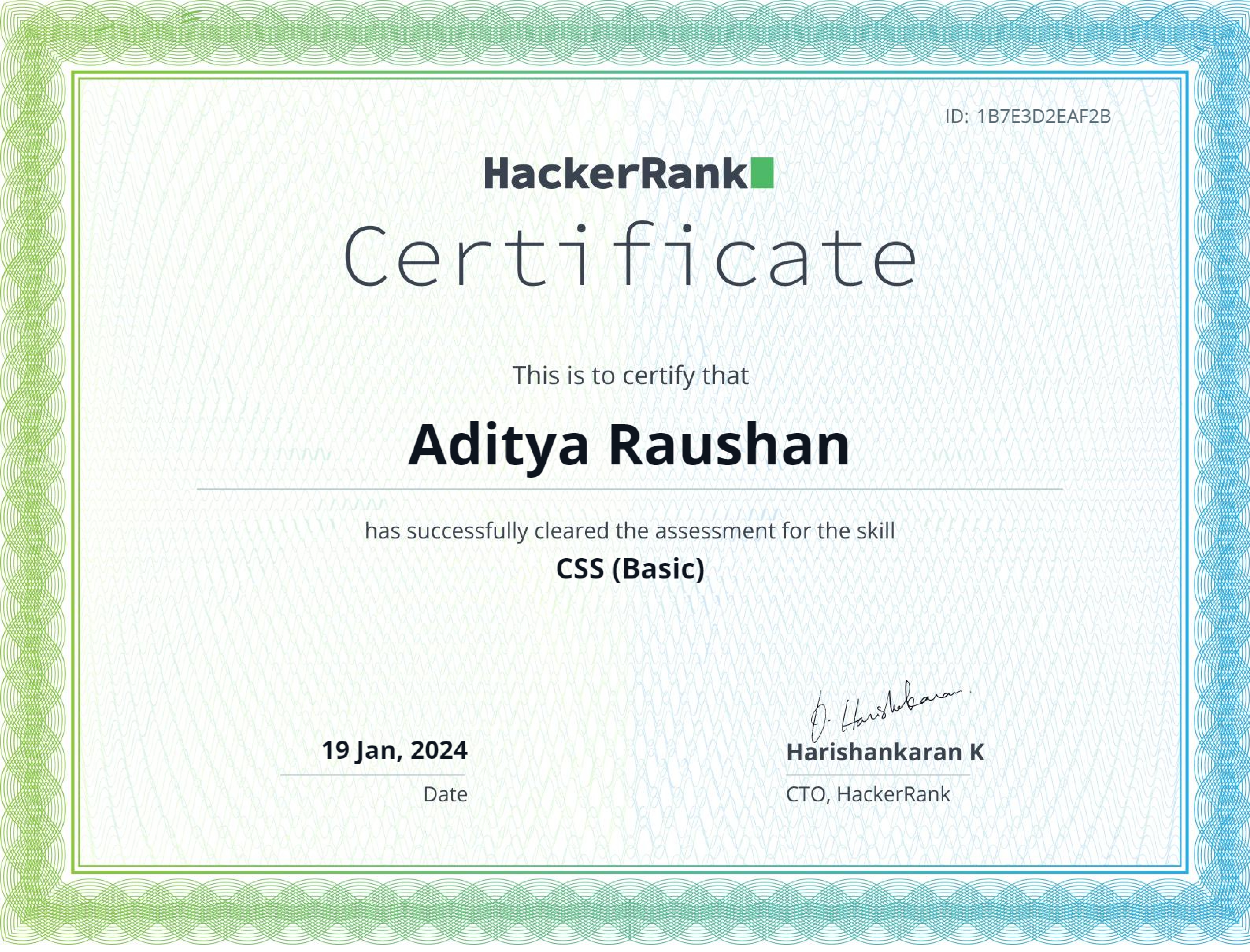 CSS HackerRank certificate